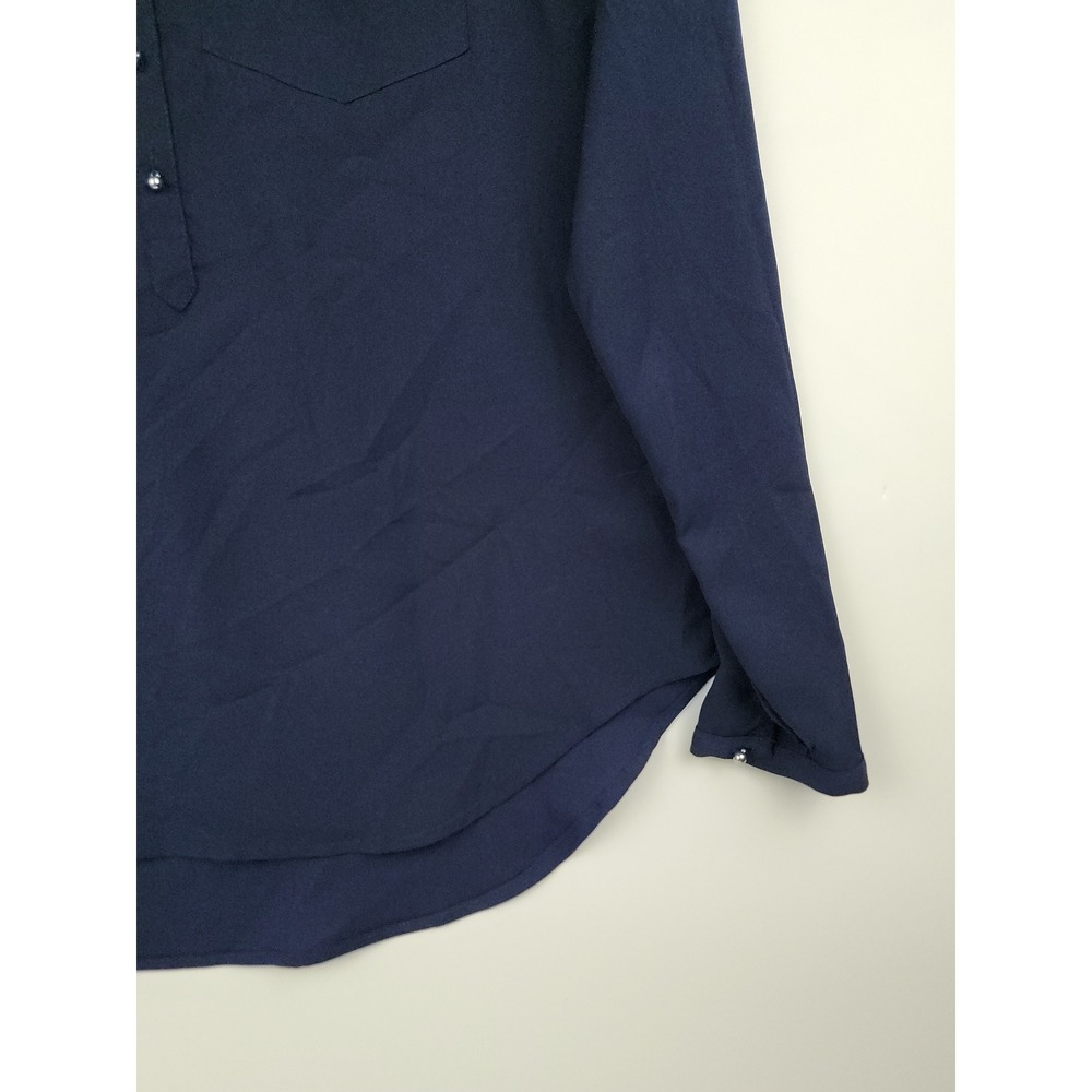 New York & Company Womens XS Navy Blue Split Neck Long Sleeve Blouse Epaulettes - Picture 5 of 10